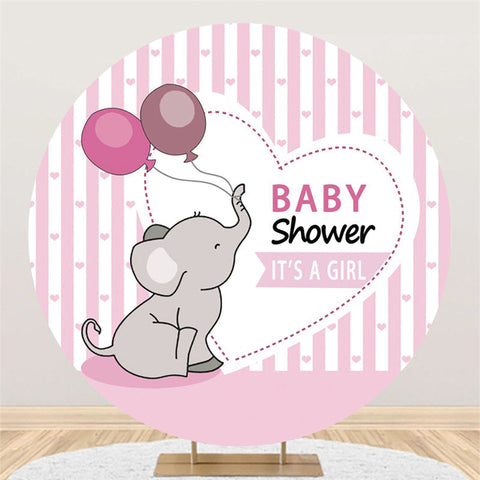 C'est une toile de fond de cercle de douche de bébé d'éléphant de bande rose de fille