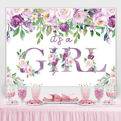 C'est une toile de fond de douche de bébé floral violet fille pour la fête