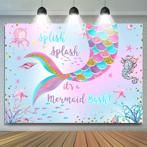 C'est une toile de fond de joyeux anniversaire Mermaid Bash pour la fête