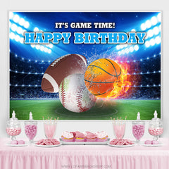 Sa toile de fond de joyeux anniversaire de sport chaud de temps de jeu pour le garçon