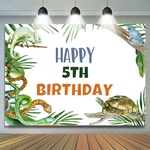 Jungle Animaux Et Arbres Joyeux 5e Anniversaire Toile De Fond