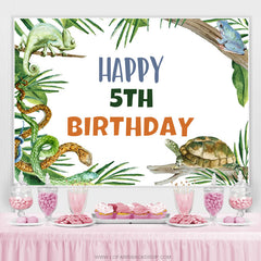 Jungle Animaux Et Arbres Joyeux 5e Anniversaire Toile De Fond