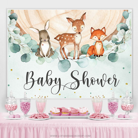 Toile de fond de douche de bébé animaux de la jungle et feuilles en bois