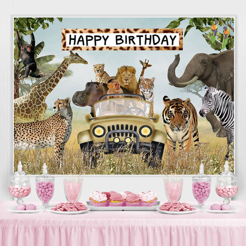 Animaux de la Jungle Joyeux Anniversaire Toile de Fond de la Faune pour les garçons