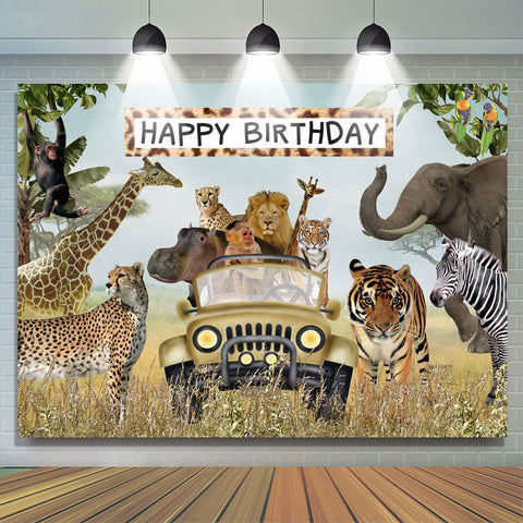 Animaux de la Jungle Joyeux Anniversaire Toile de Fond de la Faune pour les garçons