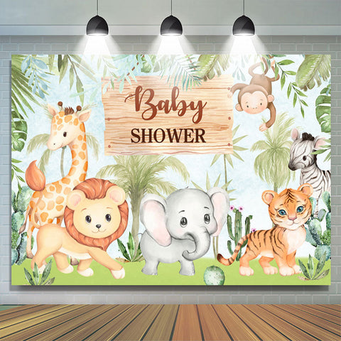 Animaux mignons de la jungle et toile de fond de douche de bébé arbres verts