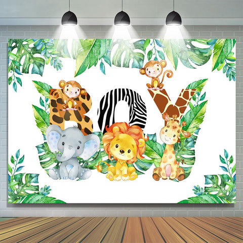 Jungle Elephant Lion Joyeux Anniversaire Toile de Fond Pour Garçon