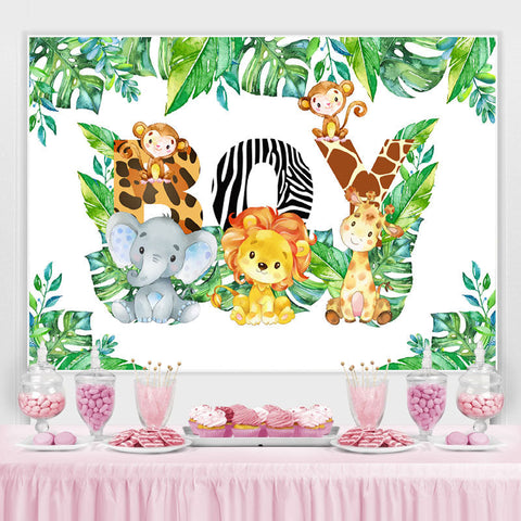 Jungle Elephant Lion Joyeux Anniversaire Toile de Fond Pour Garçon