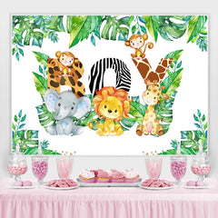 Jungle Elephant Lion Joyeux Anniversaire Toile de Fond Pour Garçon