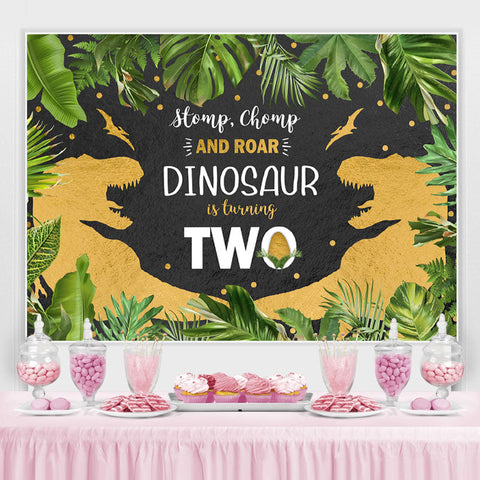 Forêt de la jungle et toile de fond du 2e anniversaire du dinosaure doré