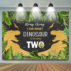 Forêt de la jungle et toile de fond du 2e anniversaire du dinosaure doré