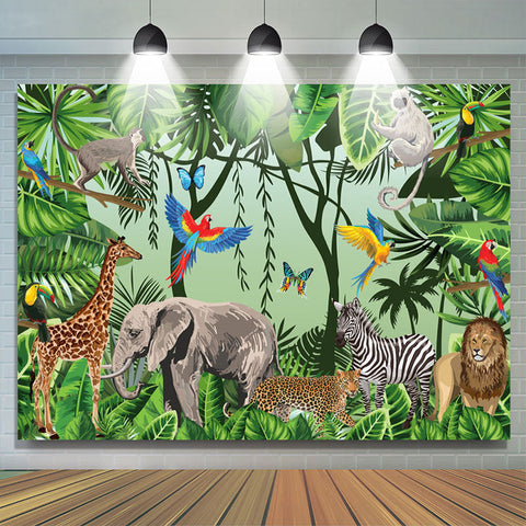 Toile de fond de fête d'anniversaire des animaux de la forêt de la jungle pour les enfants