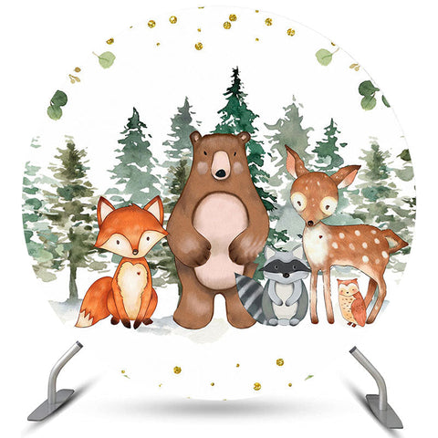 Forêts de la jungle et petits animaux toile de fond ronde d'anniversaire