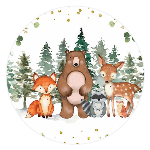 Forêts de la jungle et petits animaux toile de fond ronde d'anniversaire