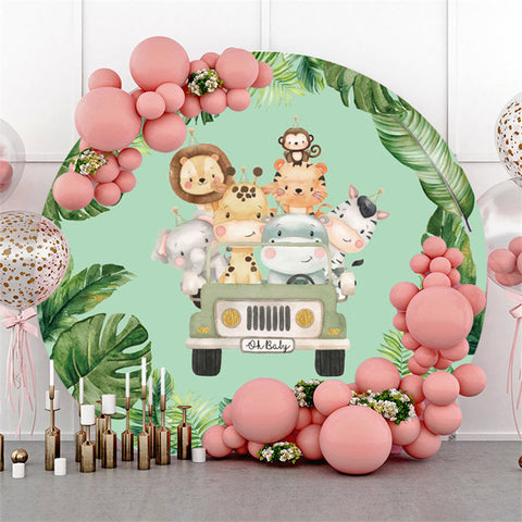 Jungle Vert Animaux Sur Le Camion Rond Toile De Fond Enfant