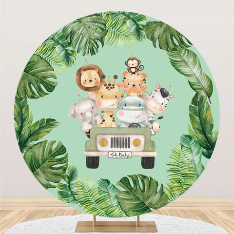 Jungle Vert Animaux Sur Le Camion Rond Toile De Fond Enfant