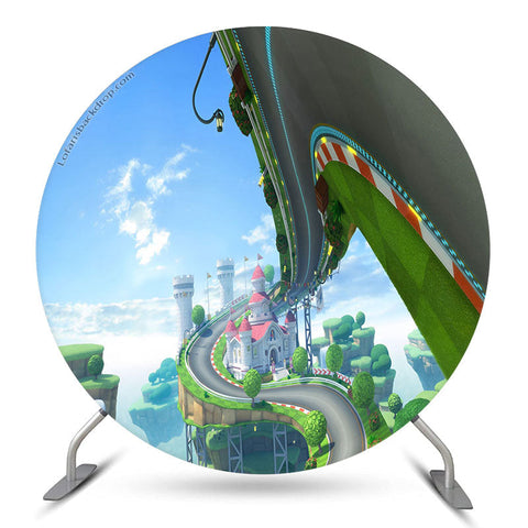 Kart Track Castle Cartoon Game Party Toile de fond ronde