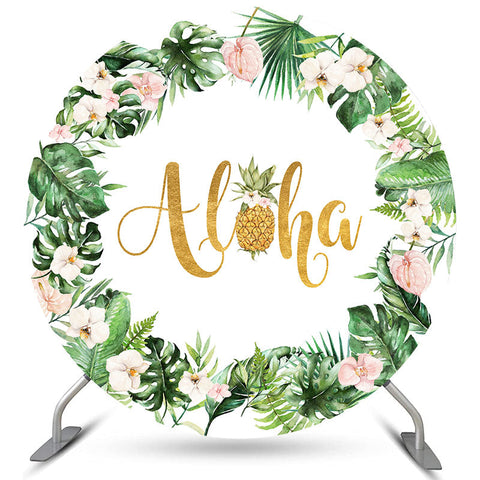 Feuilles et fond rond d'été floral Aloha Ananas