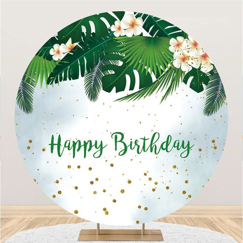 Feuilles Et Cercle De Fleurs Blanches Toile De Fond Joyeux Anniversaire