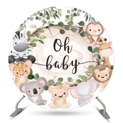 Feuilles Animaux Mignons Oh Baby Shower Toile De Fond Ronde