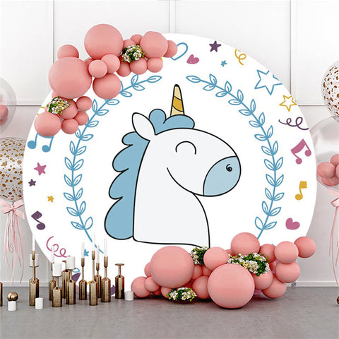 Feuilles Licorne Thème Joyeux Anniversaire Cercle Toile de Fond
