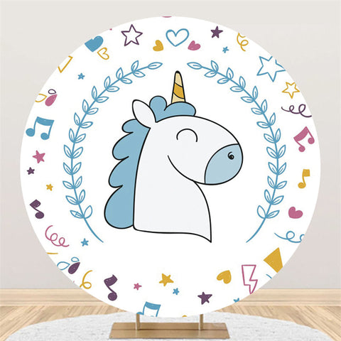 Feuilles Licorne Thème Joyeux Anniversaire Cercle Toile de Fond