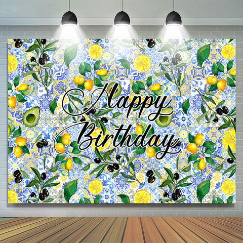 Toile de fond d'anniversaire motif délicat bleu citron avocat