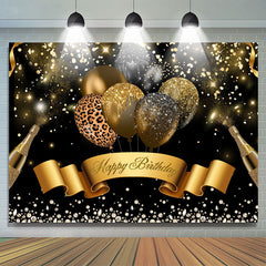 Toile de fond de fête d'anniversaire de paillettes d'or de ballon de léopard