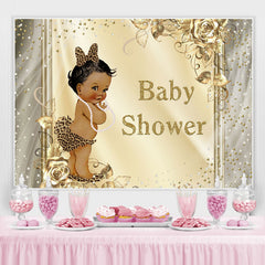 Toile de fond de douche de bébé à paillettes florales dorées léopard pour fille
