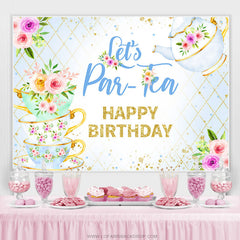Lets Partea bébé bleu fleur joyeux anniversaire toile de fond