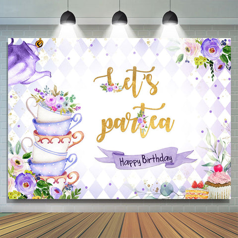 Lets Partea printemps floral joyeux anniversaire toile de fond