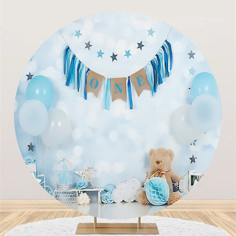 Ballons Bleu Clair Bokeh 1er Joyeux Anniversaire Toile De Fond