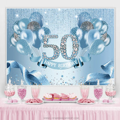 Ballon bleu clair Ribbion Joyeux 50e anniversaire Toile de fond