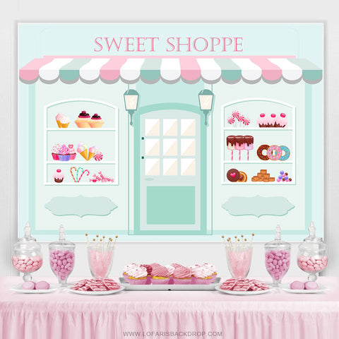 Toile de fond d'anniversaire Candyland Sweet Shoppe bleu clair