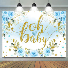 Toile de fond de douche de bébé fleurs bleu clair et paillettes