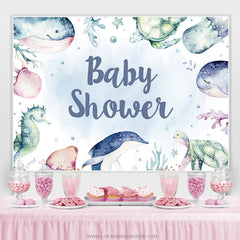 Toile de fond des animaux du monde de la mer bleu clair pour la douche de bébé