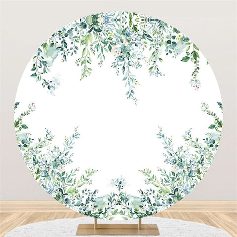 Feuilles vert clair Toile de fond ronde blanche pour baby shower