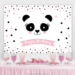 Toile de fond de joyeux anniversaire de joli panda à pois rose clair