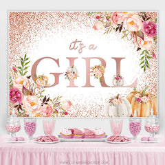 Toile de fond de douche de bébé floral rose clair et paillettes de citrouille