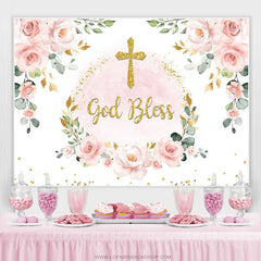 Toile de fond de douche de bébé paillettes d'or floral rose clair