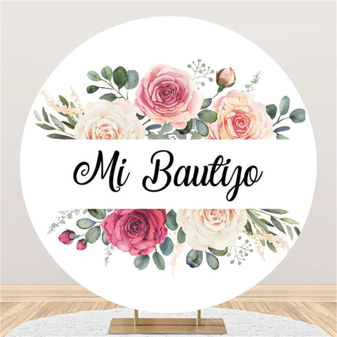 Toile de fond ronde blanche florale rose clair pour baby shower