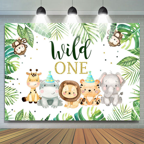 Toile de fond du 1er anniversaire sauvage de petits animaux de la jungle mignons