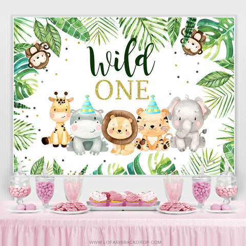 Toile de fond du 1er anniversaire sauvage de petits animaux de la jungle mignons