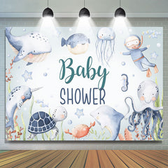 Toile de fond de douche de bébé petit plongeur et poissons sous-marins