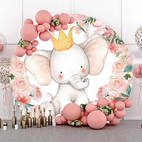 Toile de fond d'anniversaire floral rose petit éléphant pour les filles