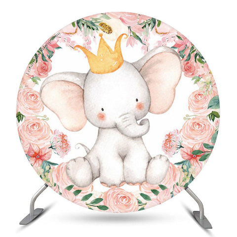 Toile de fond d'anniversaire floral rose petit éléphant pour les filles