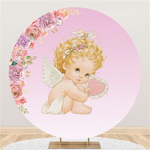 Toile de fond de douche de bébé cercle rose fleur petite fille