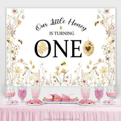 Little Honey tourne une toile de fond d'anniversaire de fleur d'abeille