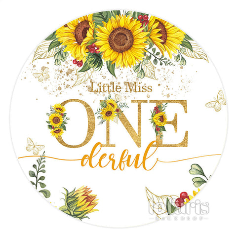 Toile de fond ronde pour anniversaire de tournesol Little Miss Onederful