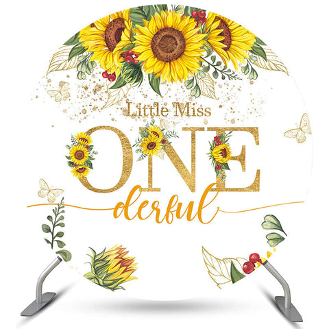 Toile de fond ronde pour anniversaire de tournesol Little Miss Onederful